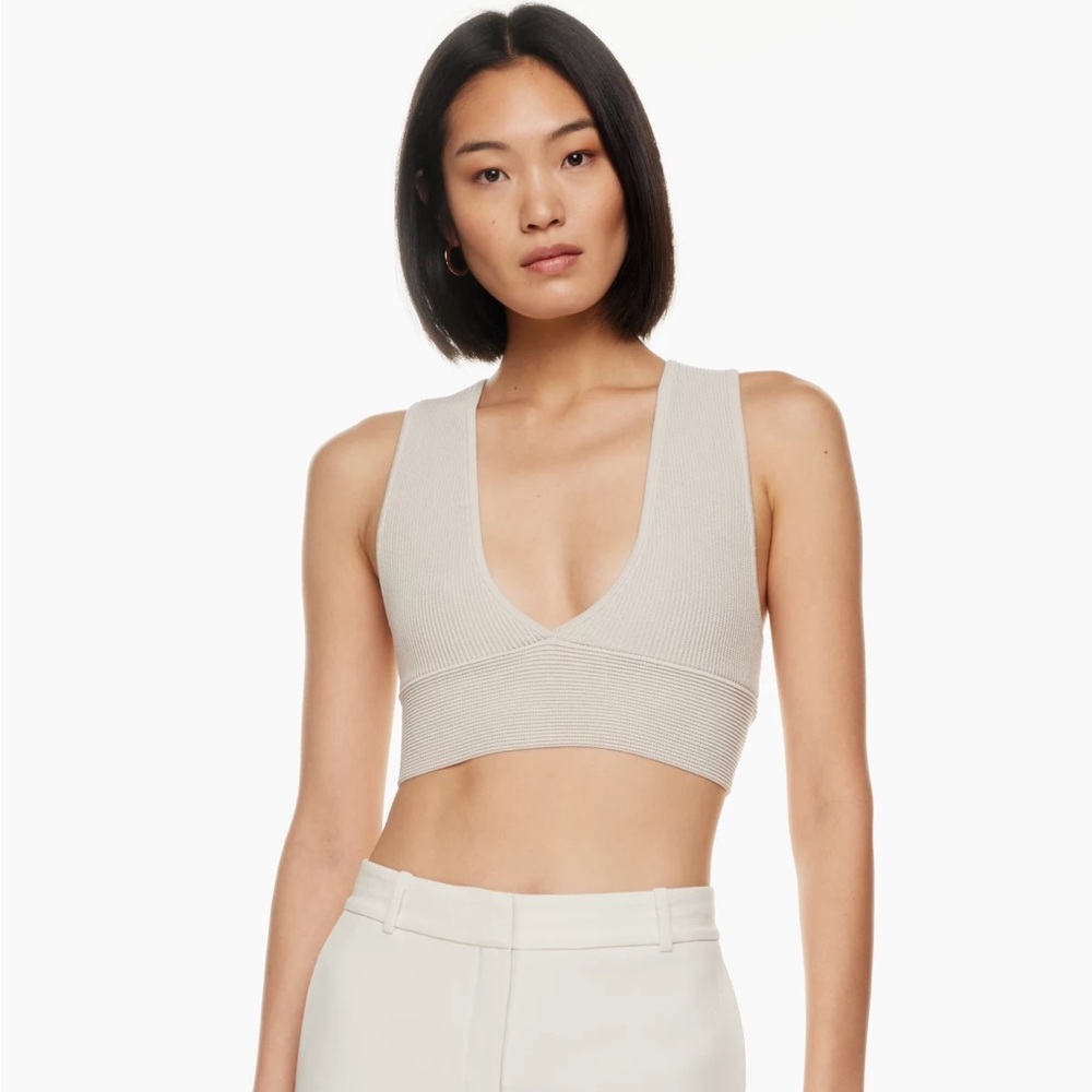 Aritzia Babaton Sculpt Knit Deep V Tank in Matte Pearl